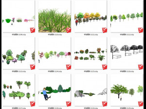 Garden plant hand-painted arbor SU model collection 100 Modello 3D