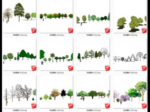 Garden plant hand-painted arbor SU model collection 100 Modello 3D