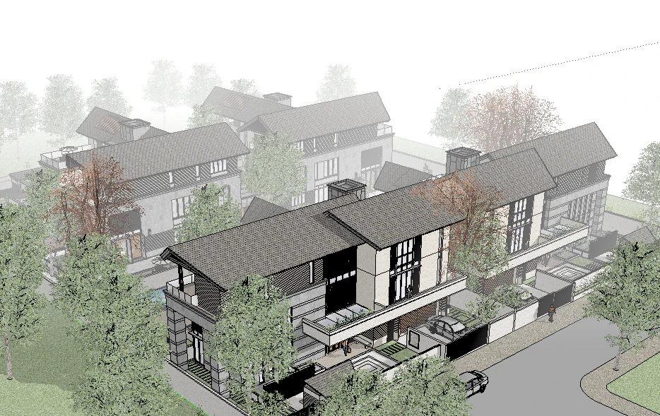 SU model design of Chinese style stacked villa building 3D Model .c4d .max .obj .3ds .fbx .stl .blend 