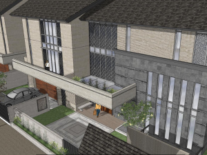SU model design of Chinese style stacked villa building Model 3D