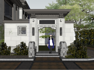 Chinese style villa building XX villa facade scheme Modello 3D