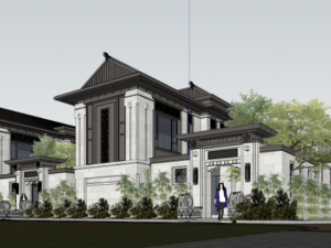 Chinese style villa building XX villa facade scheme Modello 3D
