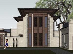 Chinese style villa building XX villa facade scheme Modello 3D