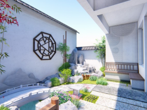 Chinese style villa terrace SU model 3D Model