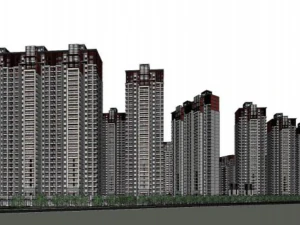 Chinese style high-rise courtyard building SU model 3D Model