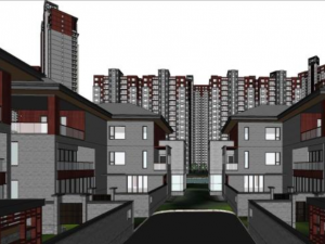 Chinese style high-rise courtyard building SU model 3D Model