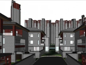 Chinese style high-rise courtyard building SU model 3D Model