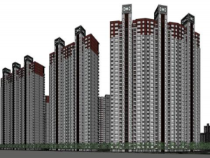Chinese style high-rise courtyard building SU model 3D Model