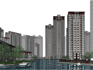 Chinese style high-rise courtyard building SU model 3D Model