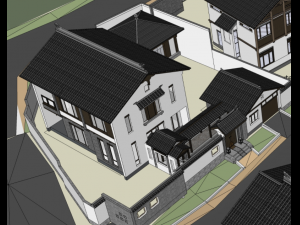 Chinese style Hui style single-family villa building su model Modelo 3D