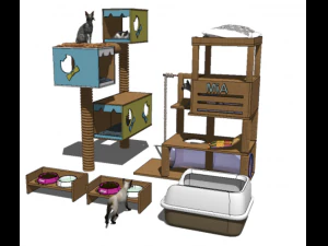 25 Modern Pet Shop Cat Cafe Cat Climbing Frame SU Model Design Collection 3D Model