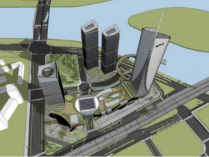 Riverside super high-rise modern luxury residence commercial complex 3D Model