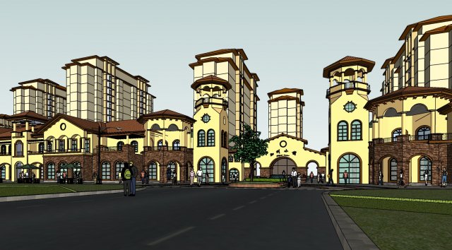 Exquisite SU Model of Spanish style Commercial Street Modèle 3D .c4d .max .obj .3ds .fbx .stl .blend 