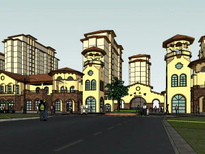 Prachtig SU-model van commerci&euml;le straat in Spaanse stijl 3D Model