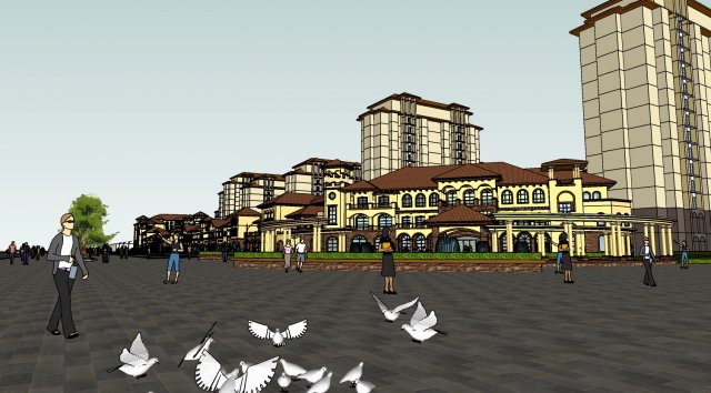 Exquisite SU Model Of Spanish Style Commercial Street 3D Model, Acienda  Designer Outlet Food