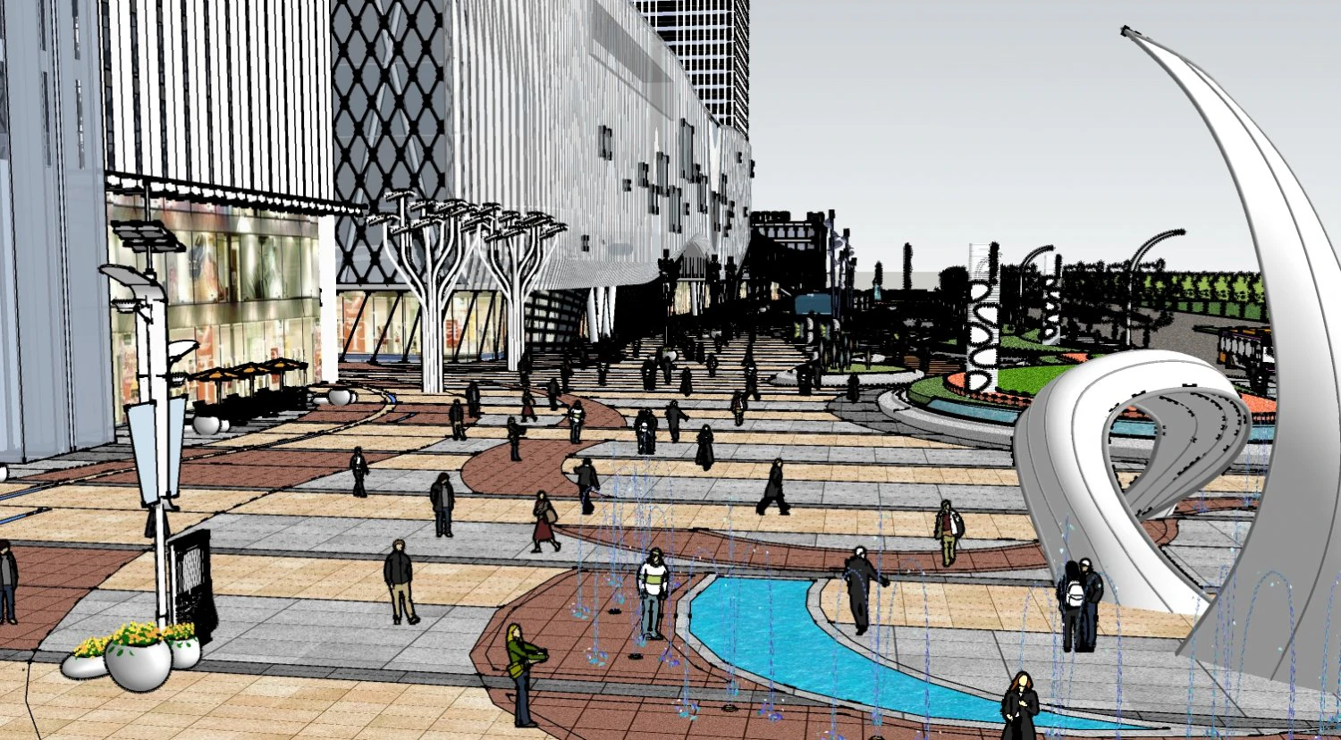 SU Model of Commercial Plaza Design 3D Model .c4d .max .obj .3ds .fbx .stl .blend 