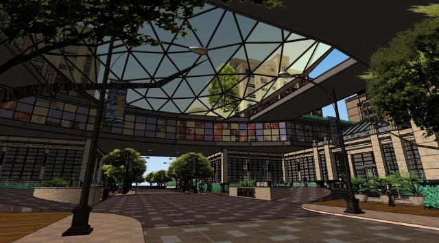 Landscape SU Model of Amber Commercial Street 3D 模型 .c4d .max .obj .3ds .fbx .stl .blend