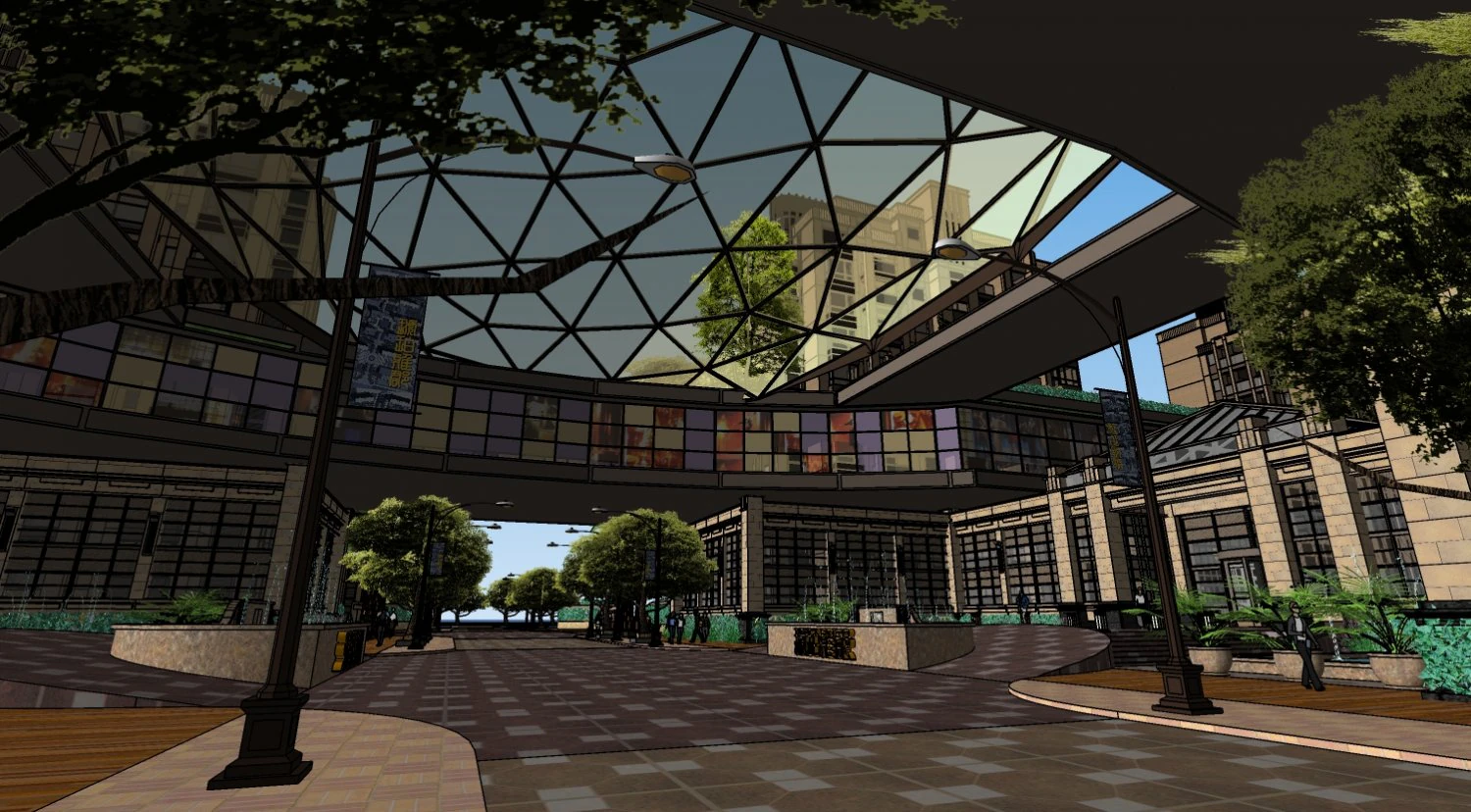 Landscape SU Model of Amber Commercial Street 3D Model .c4d .max .obj .3ds .fbx .stl .blend 