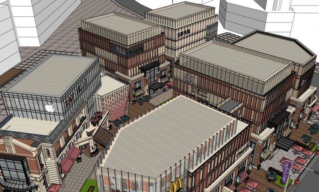 SU Model for Reconstruction Design of Commercial Street near Subway Modelo 3D .c4d .max .obj .3ds .fbx .stl .blend 