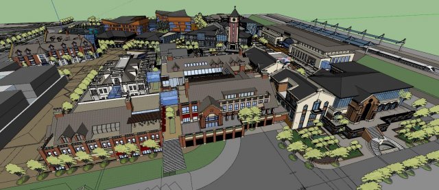 SU model for the design of a central commercial street in front of a bridge station 3D Model .c4d .max .obj .3ds .fbx .stl .blend 