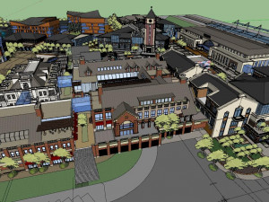 SU model for the design of a central commercial street in front of a bridge station 3D Model