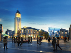 SU model for the design of a central commercial street in front of a bridge station 3D Model