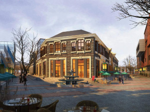 SU model for the design of a central commercial street in front of a bridge station 3D Model