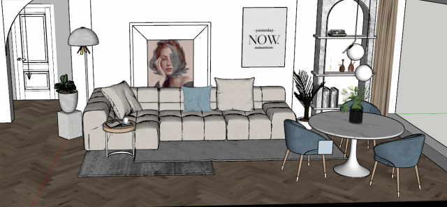 Fine design of the Nordic style living room SU model Model 3D .c4d .max .obj .3ds .fbx .stl .blend 