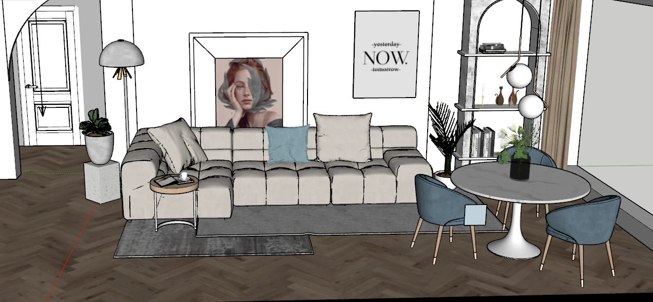 Fine design of the Nordic style living room SU model 3D Model .c4d .max .obj .3ds .fbx .stl .blend 
