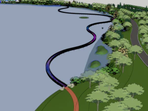 Landscape SU Model Design of Modern curved Wetland popular Science Garden 3D Model