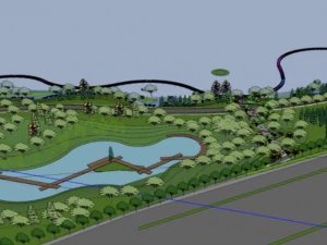 Landscape SU Model Design of Modern curved Wetland popular Science Garden 3D Model