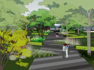 Landscape SU Model Design of Modern curved Wetland popular Science Garden 3D Model