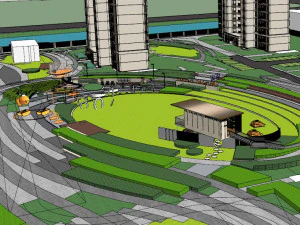 आधुनिक केंद्रीय क्षेत्र में आवासीय भवन परिदृश्य का सु मॉडल 3D मॉडल