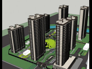 Su Model of Residential Building Landscape in Modern Central area 3D Model