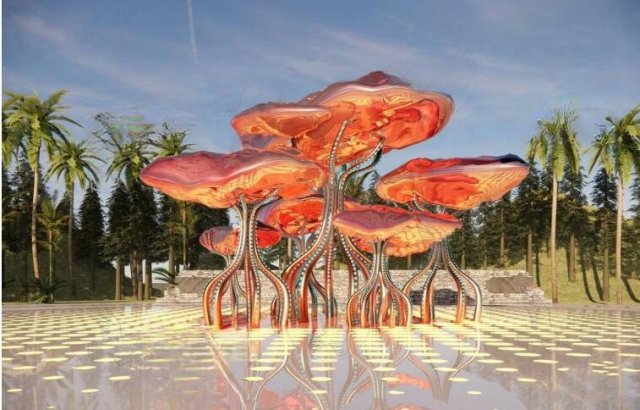 SU model of sculpture of octopus foot cloud city square Model 3D .c4d .max .obj .3ds .fbx .stl .blend 