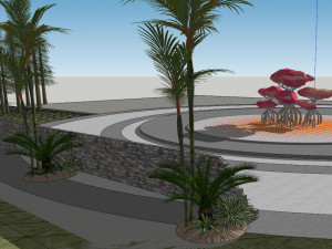SU model of sculpture of octopus foot cloud city square Model 3D
