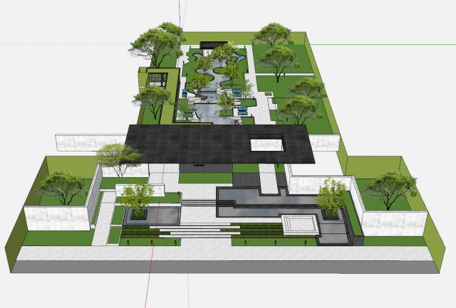 Modern style courtyard garden landscape SU Modelo 3D .c4d .max .obj .3ds .fbx .stl .blend 