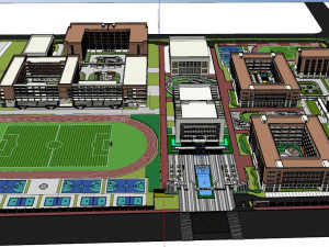 SU model of modern deluxe atmospheric campus landscape 3D Model