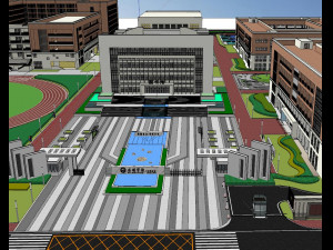 SU model of modern deluxe atmospheric campus landscape 3D Model