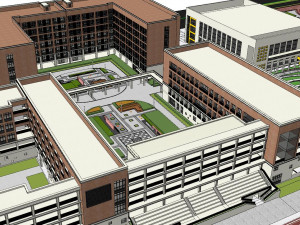 SU model of modern deluxe atmospheric campus landscape 3D Model