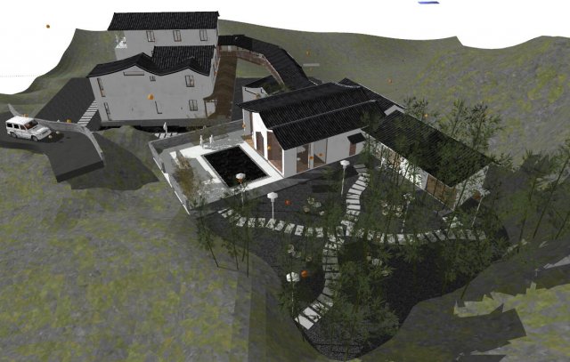 SU model of modern style villa architecture 3D Модель .c4d .max .obj .3ds .fbx .stl .blend 