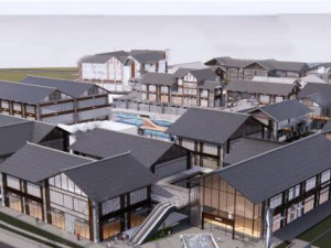 Modello SU dell'edificio Plaza nel quartiere commerciale Modello 3D