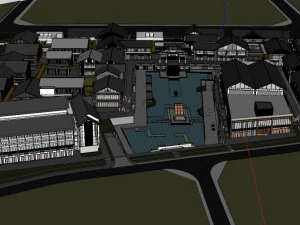 SU Model of Plaza Building in Commercial District 3D Model