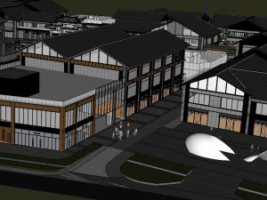 SU Model of Plaza Building in Commercial District 3D Model