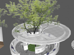 Collection of su gallery shelves in modern landscape 3D Model