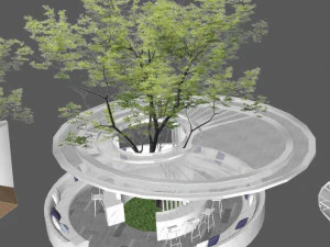 Sammlung von Su-Galerieregalen in moderner Landschaft 3D Modell