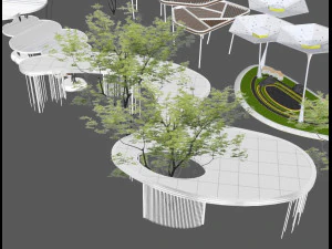 Collection of su gallery shelves in modern landscape 3D Model