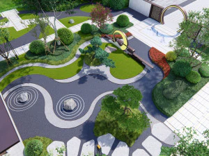 Paesaggio con giardino in stile moderno Modello 3D