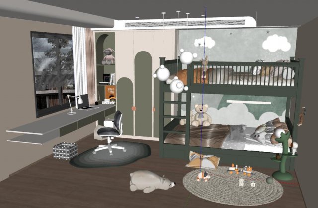 SU model of modern childrens room 3D 模型 .c4d .max .obj .3ds .fbx .stl .blend 