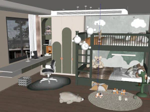 Modern &ccedil;ocuk odasının SU modeli 3D Model